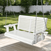 Innovaze 4 ft Porch Swing, HDPE Weather-Resistant Outdoor Swing with Cup Holders for Outdoor Patio, White
