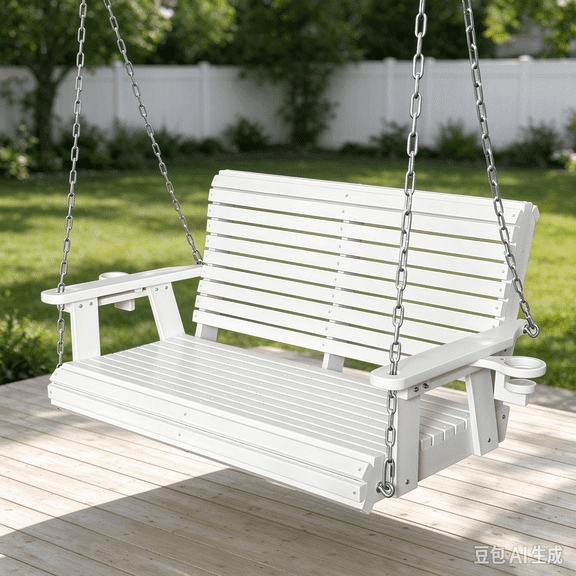 Innovaze 4 ft Porch Swing, HDPE Weather-Resistant Outdoor Swing with Cup Holders for Outdoor Patio, White