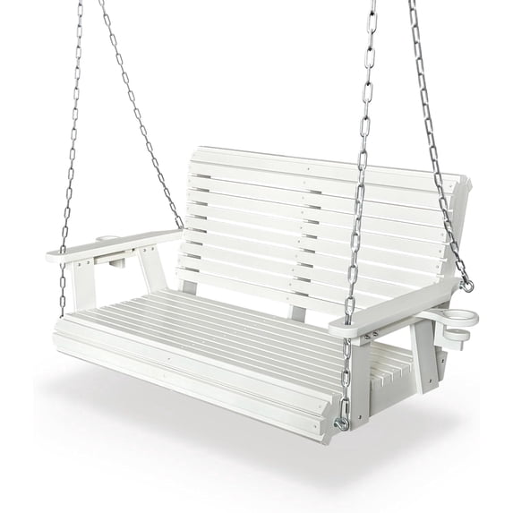 Innovaze HDPE 4 ft Porch Swing with Cup Holders, Weather-Resistant, Heavy Duty 1200Lbs Capacity, for Patio, Porch, Garden (White)