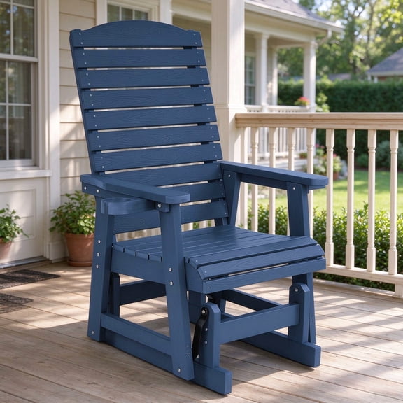 Innovaze Outdoor Glider Chair with Cup Holders, Heavy Duty 700 LBS Patio Gliding Chair, HIPS Weather Resistant Chair for Porch Backyard Garden, Navy Blue