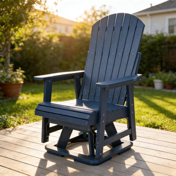 Innovaze Poly Lumber 360°Swivel Patio Glider Chair, HIPS All-Weather Resistant for Outdoor, Poly Lumber Porch Swivel Chair, Navy Blue