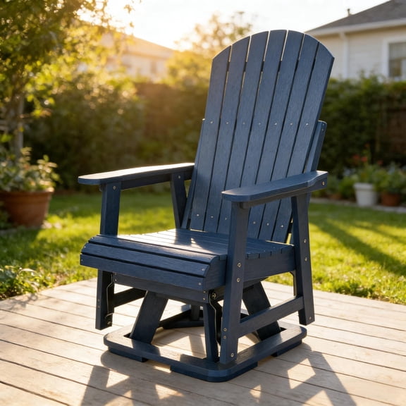Innovaze Poly Lumber 360°Swivel Patio Glider Chair, HIPS All-Weather Resistant for Outdoor, Poly Lumber Porch Swivel Chair, Navy Blue