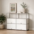 thumbnail image 1 of Innovaze 4-Door Modular Metal Sideboard with Open Shelf, Modern Twin-Row Grid Cabinet for Dining or Living Room, Office, White, 1 of 7