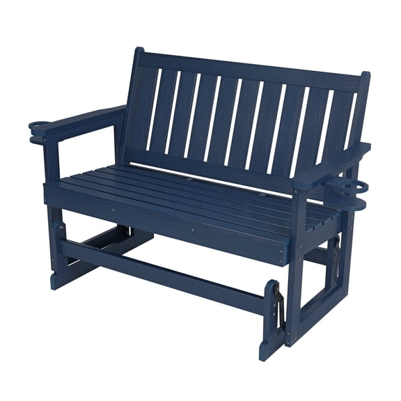 Innovaze Poly Lumber Patio Glider, Durable HIPS Material, Weather-Resistant Swing Bench for Outdoor Porch Garden (Navy Blue, 2-Seater)