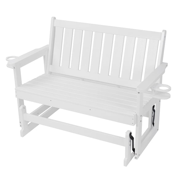 Innovaze Poly Lumber Patio Glider, Durable HIPS Material, Weather-Resistant Swing Bench for Outdoor Porch Garden (White, 2-Seater)