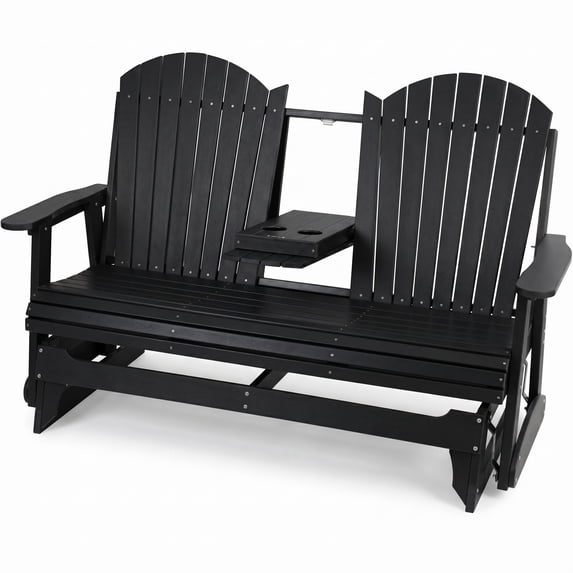 Innovaze Poly Lumber Patio Glider for Outdoor Porch & Patio with Foldable Cup Holders,HIPS All-Weather Resistant , High Back & Contoured Seat, 900 lb (3-Seat, Black)