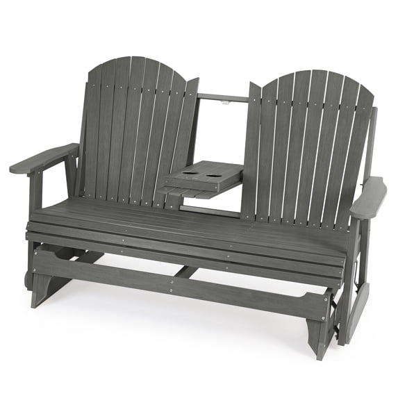 Innovaze Patio Glider Bench with Foldable Cup Holders for Outdoor Patio Porch, HIPS All-Weather Resistant , 900 lb Capacity (3-Seat, Deep Gray)
