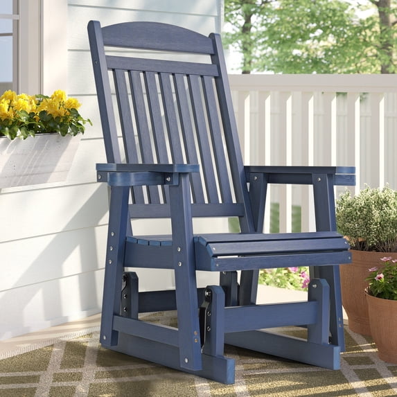 Innovaze HIPS Patio Glider for One Person with Cup Holders, All-Weather Resistant, for Outdoor Porch Garden ,Navy Blue