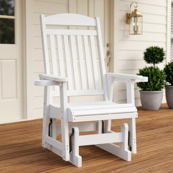 Innovaze HIPS Patio Glider for One Person with Cup Holders, All-Weather Resistant, for Outdoor Porch Garden, White