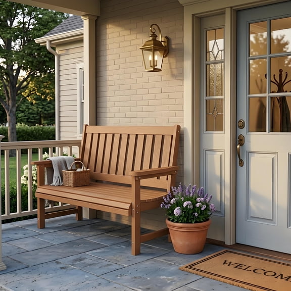 Innovaze 44" Poly Lumber Outdoor Garden Bench, All-Weather HIPS Patio Seating for Porch, backyard, Garden (2-Seat,Teak)