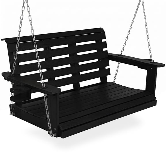 Innovaze Poly Porch Swing for 2 Person, HIPS Swing Bench with Cupholders (Black, 4 ft)