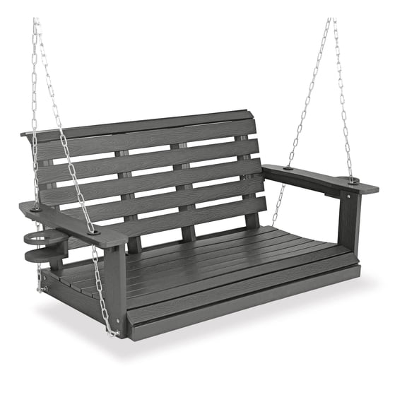 Innovaze Poly Lumber 2-Seat Porch Swing, HIPS 4-Feet Bench Swing with Foldable Cup Holders (Deep Gray, 4-feet)