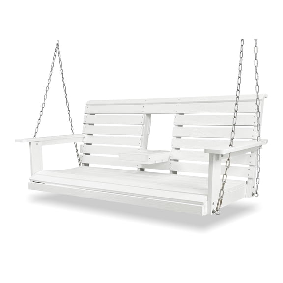 Innovaze Premium 5 ft Poly Lumber Porch Swing for 3 Person, High Back & Deep Seat Comfort, Foldable Cup Holders, Stainless Steel Hardware, White