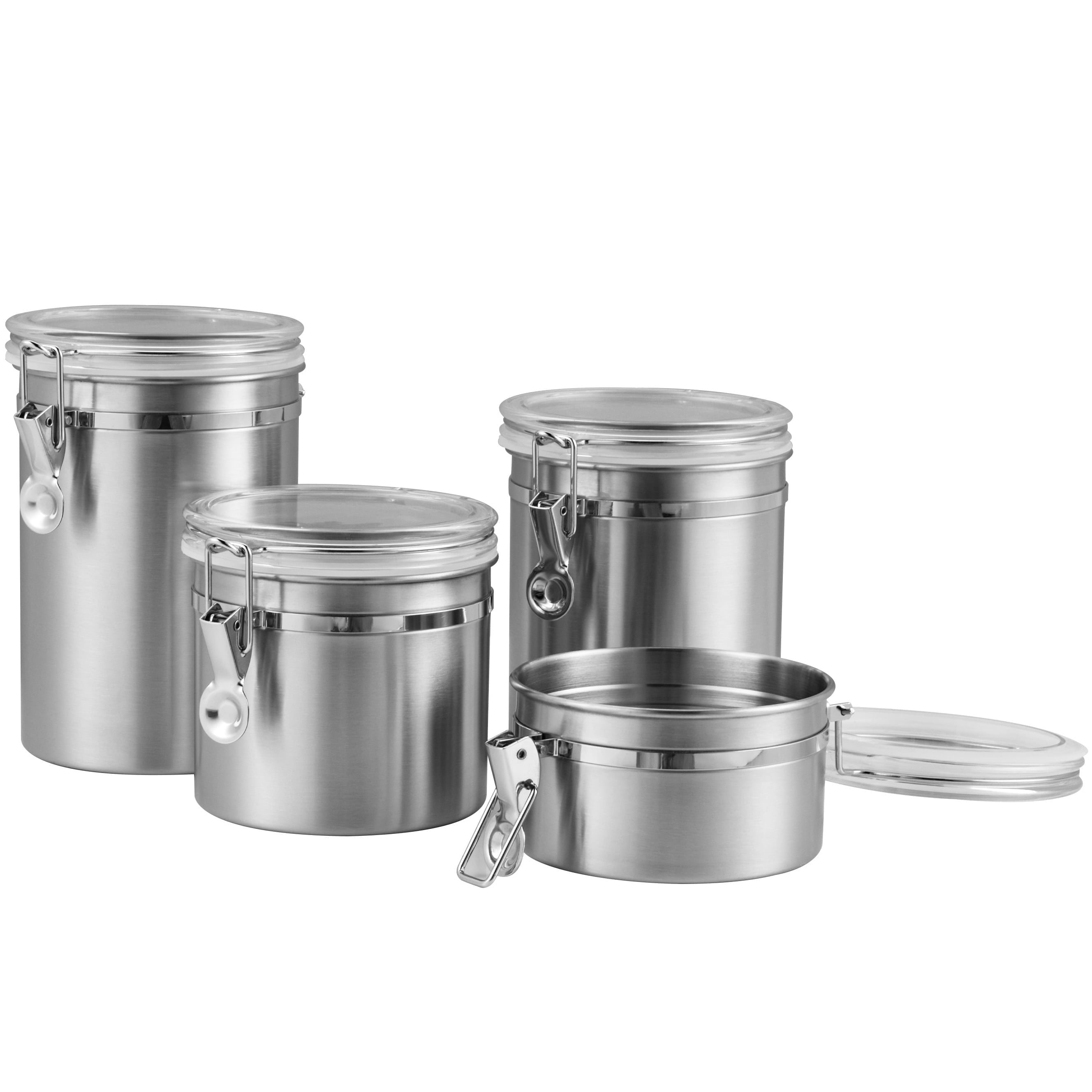 Stainless Steel Round Canister Set with Clear Flip Top Lids