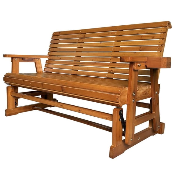 Innovaze Wooden Glider Bench with Cup Holders for 3-Person, 800 lbs Capacity, All-Weather Resistant for Outdoor Patio Porch Garden,