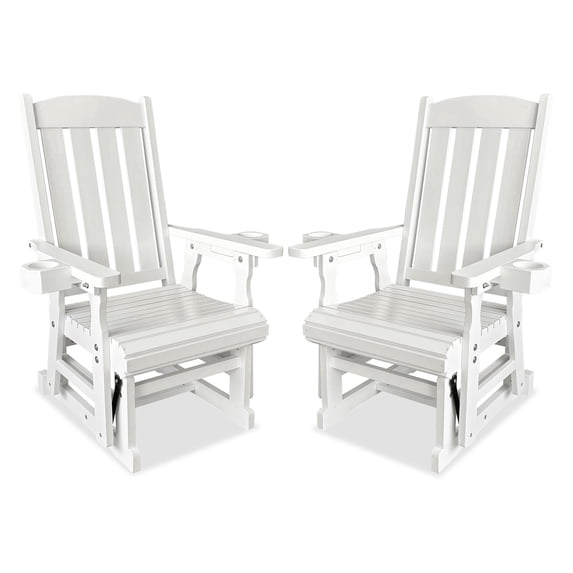 Innovaze Wooden Patio Glider for One Person with Cup Holder, Heavy Duty 600 lbs, for Outdoor Porch (White, 2-Pack)