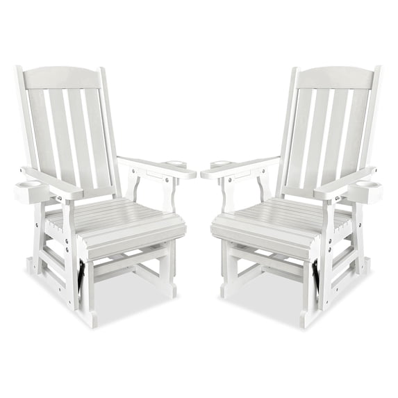Innovaze Wooden Patio Glider for One Person with Cup Holder, Heavy Duty 600 lbs, for Outdoor Porch (White, 2-Pack)