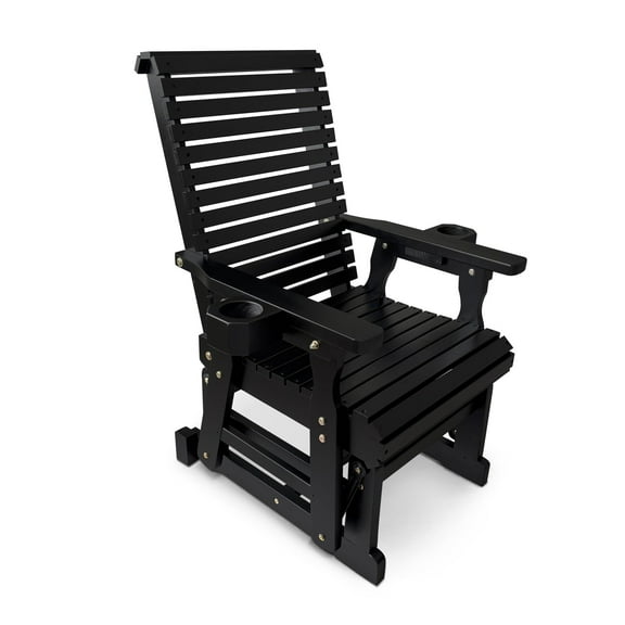 Innovaze Wooden Patio Glider for One Person with Cupholders, Heavy Duty 600 lbs, All-Weather Resistant, Brown