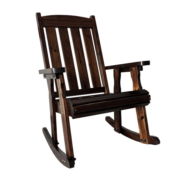 Innovaze Wooden Patio Rocking Chair with Comfortable Backrest Inclination, High Backrest and Deep Contoured Seat, for Outdoor or Indoor, Deep Brown