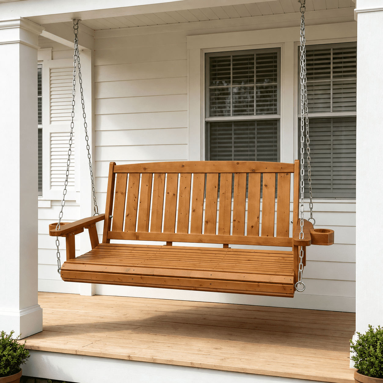 Innovaze Wooden Porch Swing for 3 Person, Outdoor Swing Bench Heavy