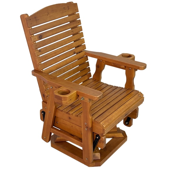 Innovaze Wooden Swivel Glider Chair, 360 Outdoor Patio Rocker with Ergonomic Design, Smooth Gliding Motion, Heavy Duty 500 LBS (Teak Tone)
