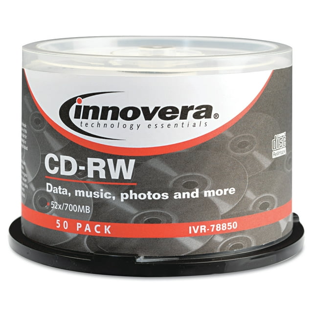Innovera CD-RW Discs, Rewritable, 700MB/80min, 12x, Spindle, Silver, 50/Pack (78850)