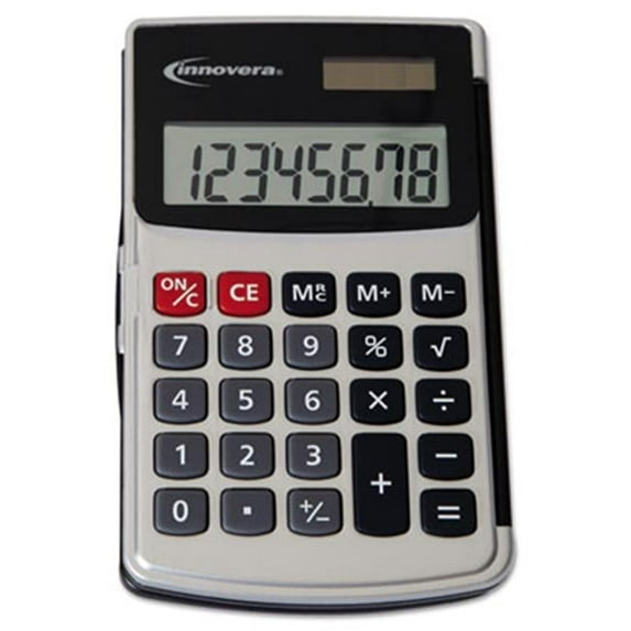 Innovera Handheld Calculator- Hard Flip Case- 8-Digit LCD- Dual Power- Silver
