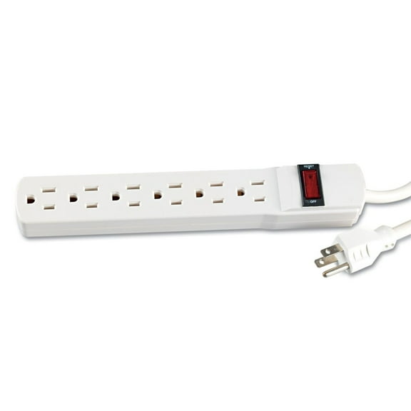 Innovera Six-Outlet Power Strip, 15-Foot Cord, 1-15/16 x 10-3/16 x 1-3/16, Ivory