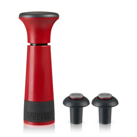 Innovine Vacuum Wine Saver, Includes Pump and 2 Reusable Stoppers, Durable Easy to Use Preserver for Wines, Home Bars, Restaurants, Collectors, 3-Piece Set, Raspberry