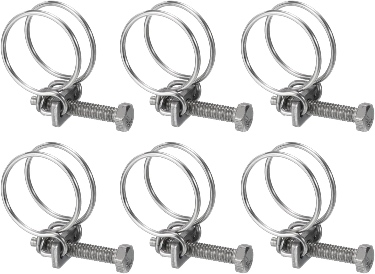 Innovire 6Pcs Double Wire Hose Clamp, 2529mm Adjustable Stainless