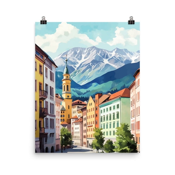 Innsbruck Austria Print, Alpine Landscape Wall Art, Austrian Alps Village Decor, Tyrolean Architecture Poster, European Mountain Home Decor #3488, Unframed Poster Size 8x12