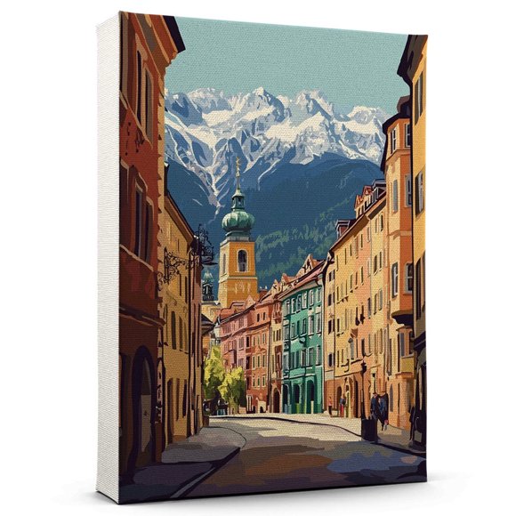 Innsbrucks Travel Canvas, Austria Canvas Print vintage, Colorful Innsbrucks Decor City Road, Austria Pictures Wall Art - 102AZ629
