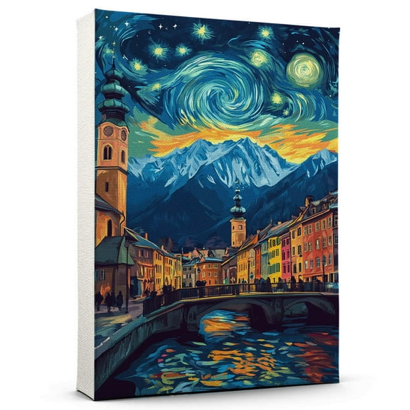 Innsbrucks Travel Canvas Prints, Austria Starry Night Travel decor, Innsbrucks Map Poster, Austria Travel Decor Artwork - 98AZ620