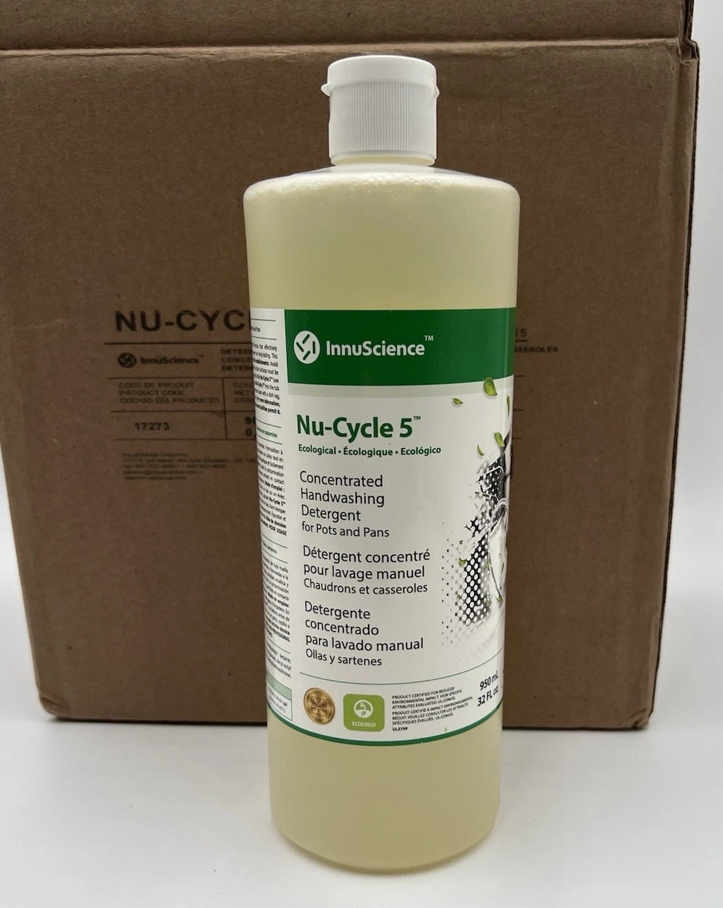 InnuScience Nu-Cycle 5 Eco Dishwashing Liquid Detergent 950ml Biodegradable - 32 oz -Case Of 6