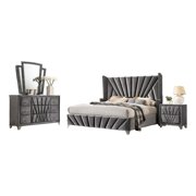 Ino 4pc Queen Bedroom Set with Wingback Headboard- Gray Upholstery