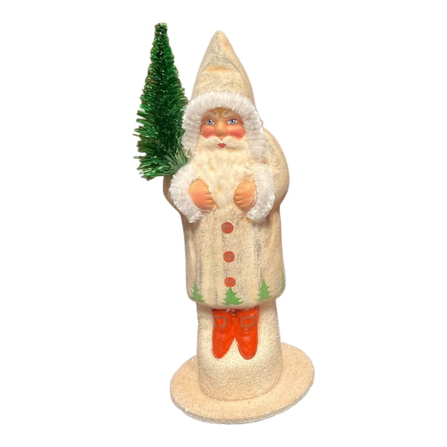 Ino Schaller Bonbonnière Noël Père Noël Allemand Papier Mâché Avec Houx Vert