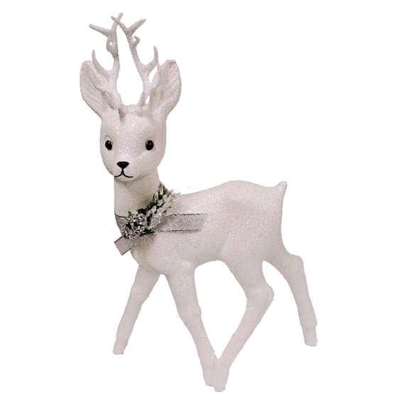 Ino Schaller White Glittered Reindeer Buck Deer with Scarf German Figurine