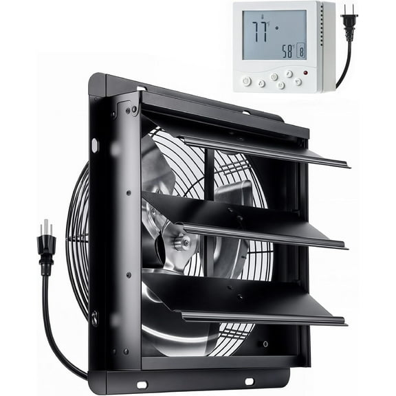 InoKraft Shutter Exhaust Fan with Wireless Control Panel, 12'' Wall Mount Attic Fan with Temperature Controller,