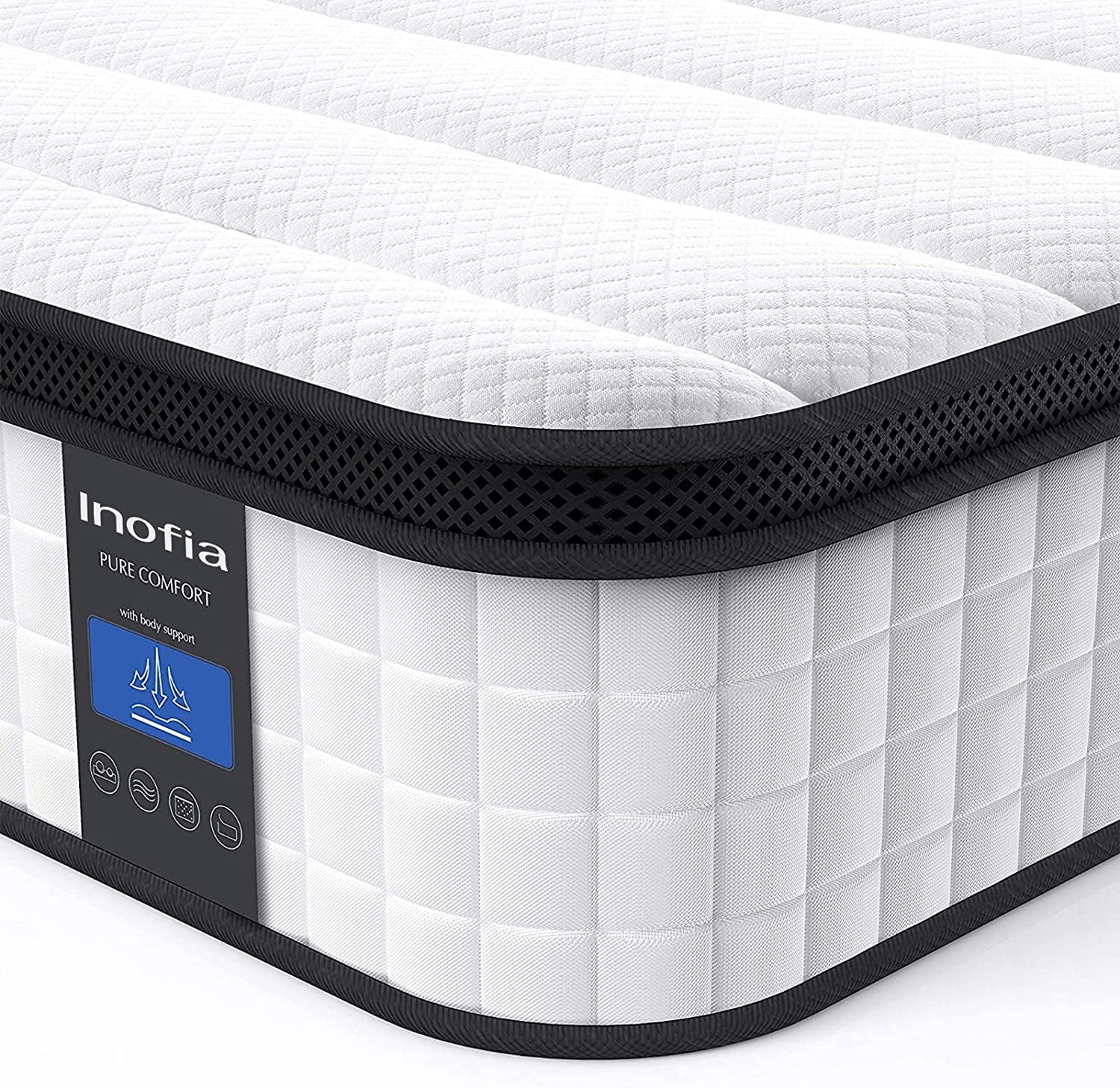 Inofia 10 Inch Hybrid Queen Size Mattress in a Box with Responsive Memory Foam, Multiple Sizes