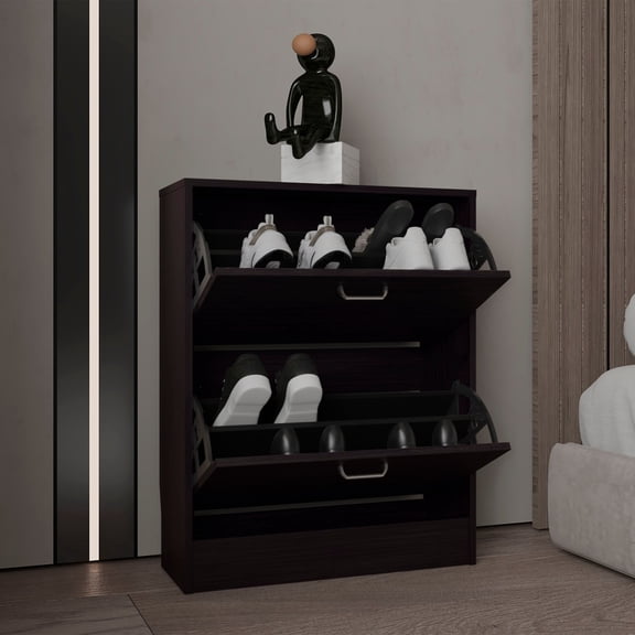 TUHOME Inola 2-Door Shoe Storage Cabinet, 3 Adjustable Shelves, 2 Drawers, Holds 12 Pairs, Shoe Rack