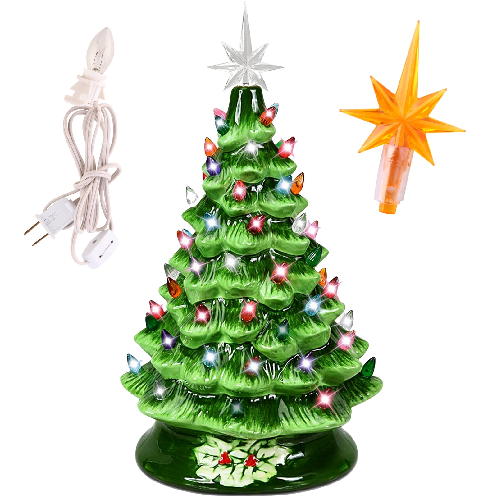 Inolait 15'' Ceramic Tabletop Christmas Tree with Lights -Silver 