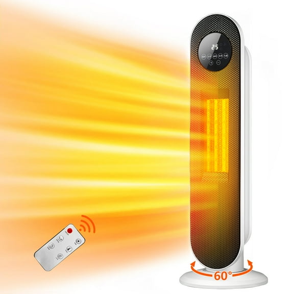 SUGIFT 26" 1500W Electric Portable Oscillating Ceramic Space Heater Tower with Digital Display, White