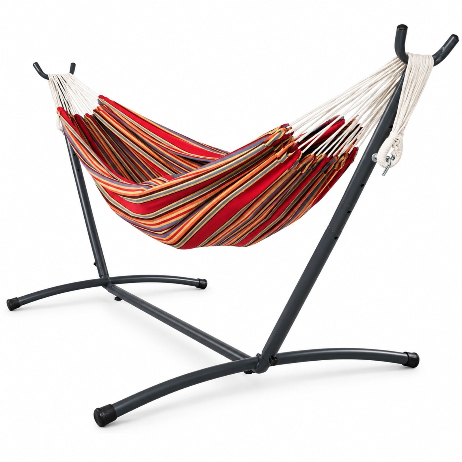 Inolait Portable Double Hammock with Stand, 2-Person Outdoor Hammock with Carrying Bag Stripe Pattern