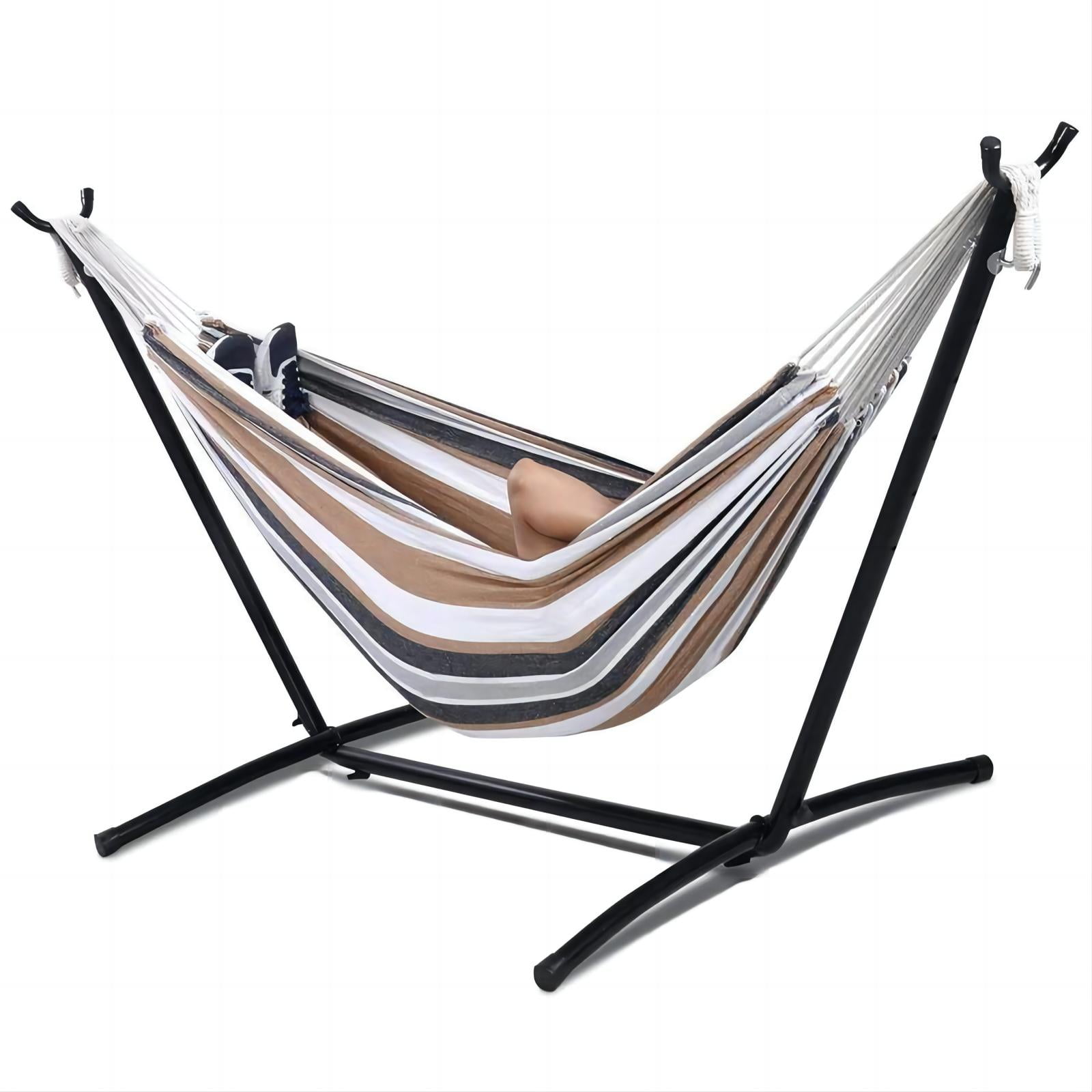 Inolait Portable Double Hammock with Stand, 2-Person Outdoor Hammock with Carrying Bag Stripe Pattern