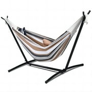 Inolait Portable Double Hammock with Stand, 2-Person Outdoor Hammock with Carrying Bag Stripe Pattern