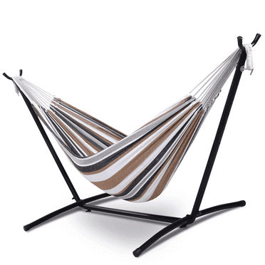 Inolait Portable Double Hammock with Stand, 2-Person Outdoor Hammock with Carrying Bag Stripe Pattern