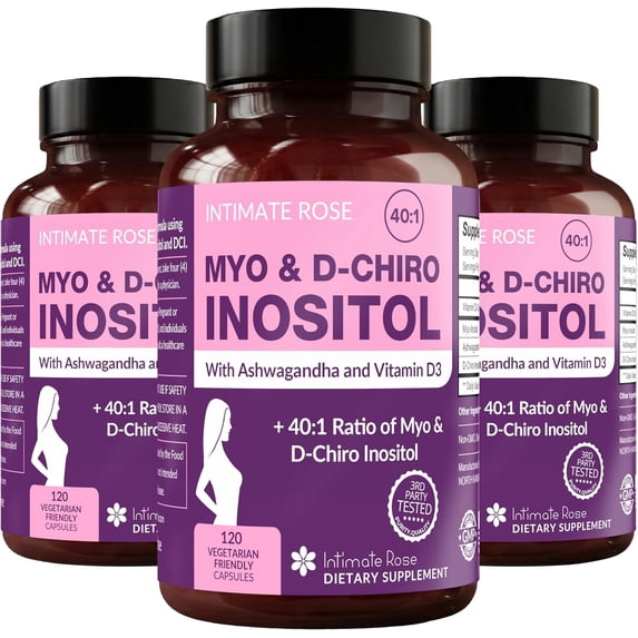 Inositol Supplement Capsules 2000 mg - 40:1 Myo Inositol D Chiro Inositol Blend for Hormonal Balance, PCOS, Fertility & Menstrual Health with Vitamin D3 & Ashwagandha - 30-Day Supply (3 bottles)