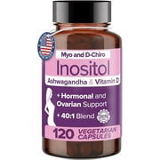 Inositol Supplement Capsules 2000 mg - 40:1 Myo Inositol D Chiro Inositol Blend for Hormonal Balance, PCOS, Fertility & Menstrual Health with Vitamin D3 & Ashwagandha - 30-Day Supply