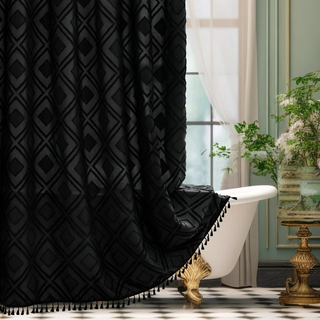 Inosoo Chic Boho Black Shower Curtain, 72x84 Inch, Water-Repellent ...