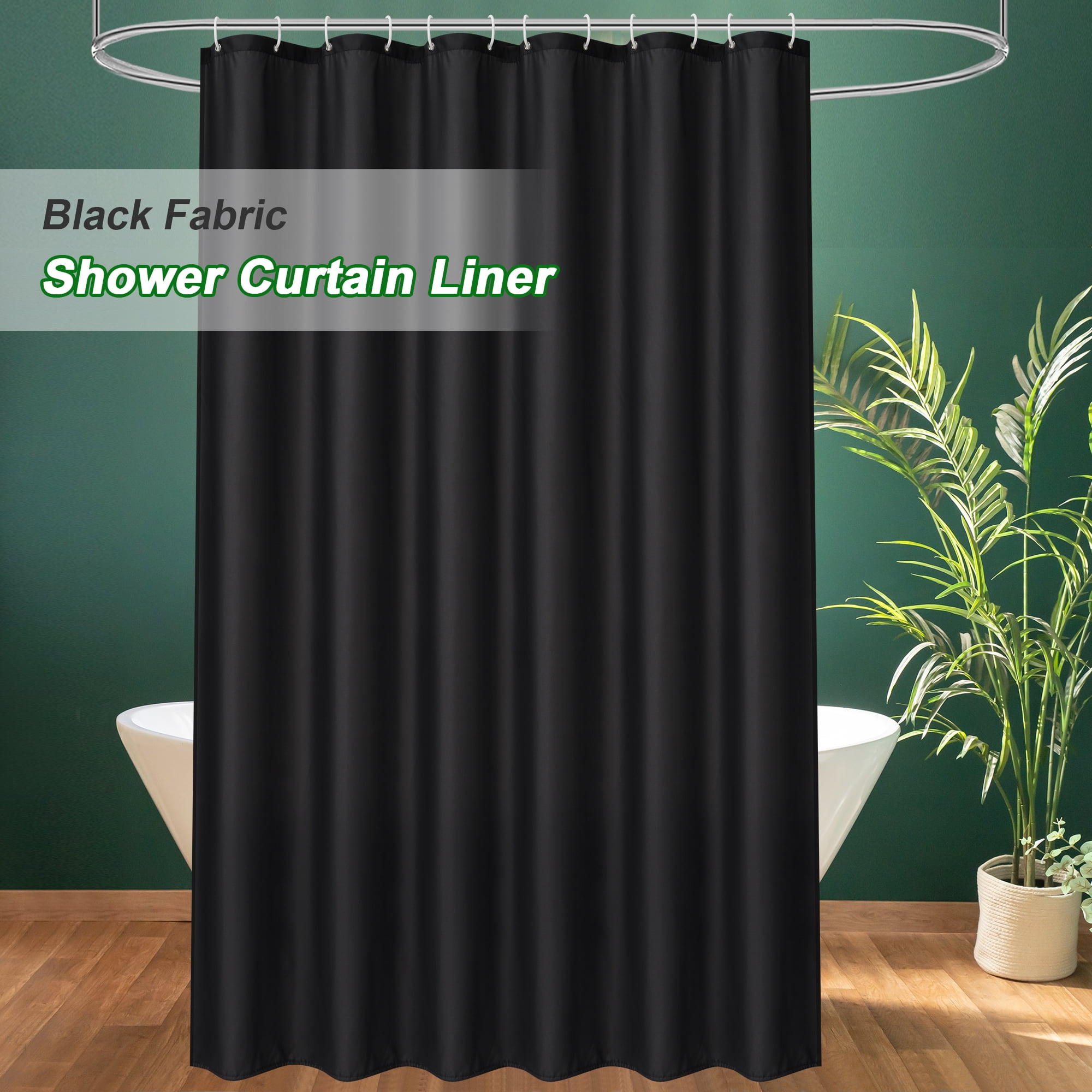 Inosoo Black Fabric Shower Curtain Liner, 72\x72\ Waterproof Polyester ...